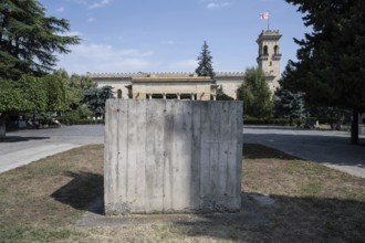 Gori, Georgia. September 9th 2025. An empty concrete plinth where a controversial statue of Joseph