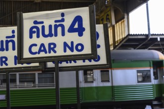 Platform signs at the Hua Lamphong Railway Station, Bangkok, Thailand