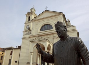 Italy, in the village of Brescello, statue of Don Camillo, portrayed by actor Fernand Joseph Desire