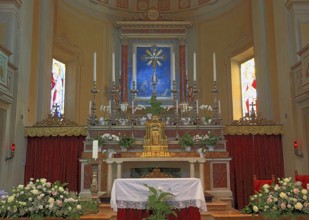 Brescello village, interior view of the church of Santa Maria Nascente e San Genesio, film set for