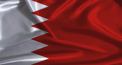 Bahrain flag with cloth textured background. National flag of Bahrain with realistic texture