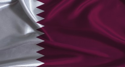 Qatar flag with cloth textured background. National flag of Qatar with realistic texture