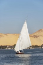 Cover image with copy space, a beautiful view of an Egyptian Felucca sail boat along the River Nile