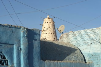 Aswan, Egypt. December 10th 2022 Blue Nubian architecture and traditional style Dovecote or mud