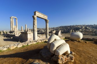 The ruins of the Temple of Hercules at Amman Citadel, an archaeological site at the centre of