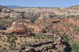 Wide view of a canyon landscape with red rocks, Grand Staircase Escalante National Monument, Utah,