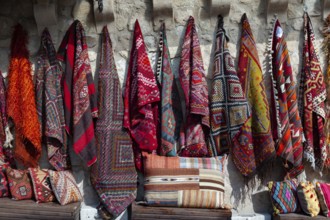 Beautiful traditional Anatolian rugs and carpets for sale outside a Turkish shop in Cappadocia,