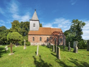 The village church of Groß Zicker with old cemetery, Mönchgut peninsula, Rügen island,