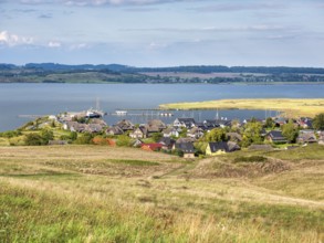 Hilly landscape in the Zicker Mountains, including Zicker Alps, view over the lagoon landscape and
