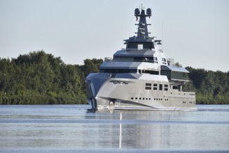 Superyacht, mega yacht NORN sails in the Kiel Canal, NOK, Kiel Canal, Kiel Canal,