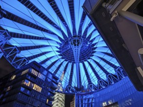 Spectacular blue dome lighting in the center at Potsdamer Platz in Berlin, Berlin