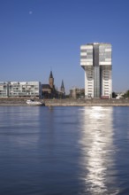 Rhein und Kranhaus Süd, Rheinauhafen, Cologne, North Rhine-Westphalia, Germany