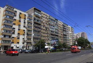 Romania, capital Bucharest, Bucuresti, old prefabricated buildings in Ceausescu style in the center