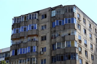 Romania, capital Bucharest, Bucuresti, old prefabricated buildings in Ceausescu style in the center