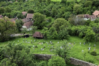 Romania, view from the fortified church of the fortified church and houses of Viscri, German