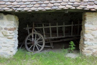 Old wooden ladder truck in a farm museum in Viscri, Transylvania, Romania