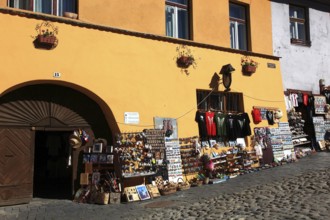 Romania, souvenir shop in the historic Upper Town, old town of Sighisoara, German Sighisoara, town