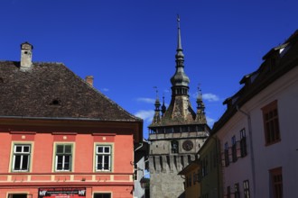 Romania, the hour tower in the historic old town of Sighisoara, German Sighisoara, town in Mures