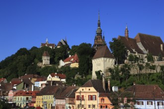 Romania, view of the upper town of the historic old town of Sighisoara, German Sighisoara, town in