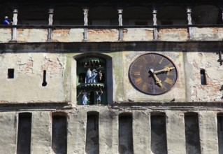 Romania, detail of the hour tower in the historic old town of Sighisoara, German Sighisoara, town