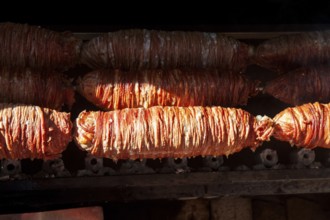 Istanbul, Turkey. December 26th 2018 Kokoreç is a traditional Turkish street food, made from small