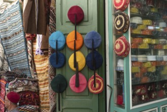 Tunis, Tunisia 15th May, 2024 Colourful Tunisian Chechia, traditional soft wool hats popular in the