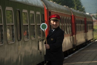 Velingrad, Bulgaria, March 7th 2018 Station master Velingrad train station Bulgaria