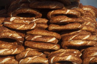 The sesame seed encrusted Simit, known as the Turkish bagel is sold from street carts all over
