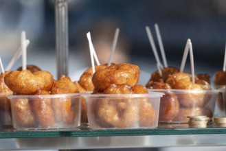 Lokma, traditional deep fried Turkish dessert, street food for sale all over Turkey but the sweet