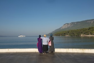 Akyaka, Mugla, Turkey. September 8th 2022 Muslim women visitors to the Turkish seaside town of
