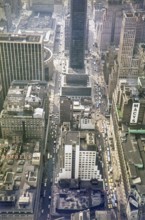 View from Empire State Building looking down west over Midtown Manhattan, New York City, USA 1976 -