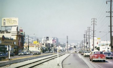 Sunset Boulevard looking east from the intersection of La Cienega Boulevard in West Hollywood,
