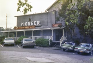 Wells Fargo Bank sign, historic Pioneer Hotel building, Pioneer Saloon or Pioneer Building,