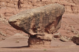 Large single rock in a unique shape in a red rocky landscape, Grand Canyon National Park, Arizona,