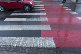 Rain-wet white red zebra stripes, Krakow, Poland