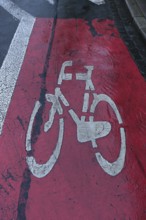 Red marked bicycle path, Krakow, Poland