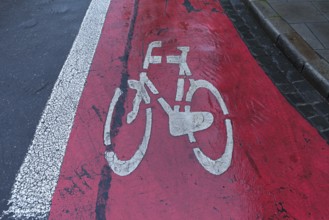 Red marked bicycle path, Krakow, Poland