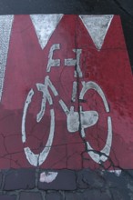 Red marked bicycle path, Krakow, Poland