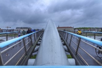 Father Bernatka wooden walkway, Modern Bridge over the Vistula River, Krakow, Poland