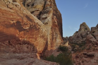 Rocks at sunset with deep shades of red and orange, Valley of Fire State Park, Nevada, USA