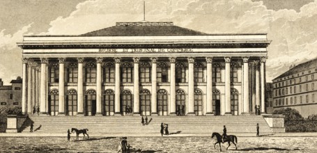 Bourse de Paris, Palais Brongniart, façade of the Paris Stock Exchange, France, steps, columns,