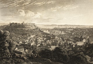 Lisbon cityscape, view of the city from the Senhora do Monte chapel, mirador, viewpoint, castle
