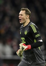 Cheering, goal celebration, goalkeeper Manuel Neuer FC Bayern Munich FCB (01) Football Bundesliga,