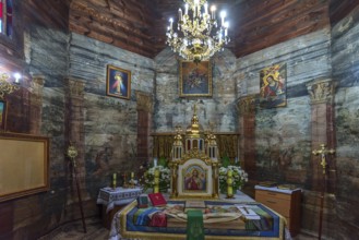 Altar of the historic wooden Trinity Church, Zhovkva city, Ukraine
