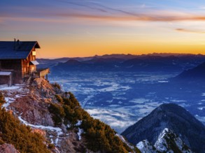 Reichenhaller Haus am Hochstaufen at sunrise, below Salzburg, Bad Reichenhall, Berchtesgadener