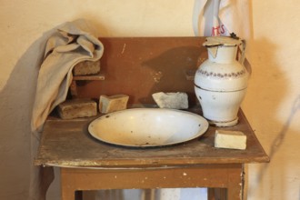 Antique washbasin with accessories, as used around 1900 in rural areas for daily body care. A