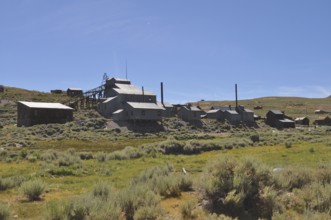 Abandoned building with chimneys in a ghost town, Gold Mine, Bodie Ghost Town, California, USA