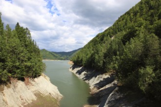 Lake Vidraru, Lacul Vidraru, an artificial reservoir in the Arges Valley in the Fagaras Mountains,