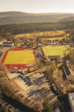 Sports facilities with surrounding nature and urban infrastructure from the air, Wimberg, Calw,