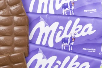 Milka chocolate bar Alpine milk chocolates with logo in Stuttgart, Germany
